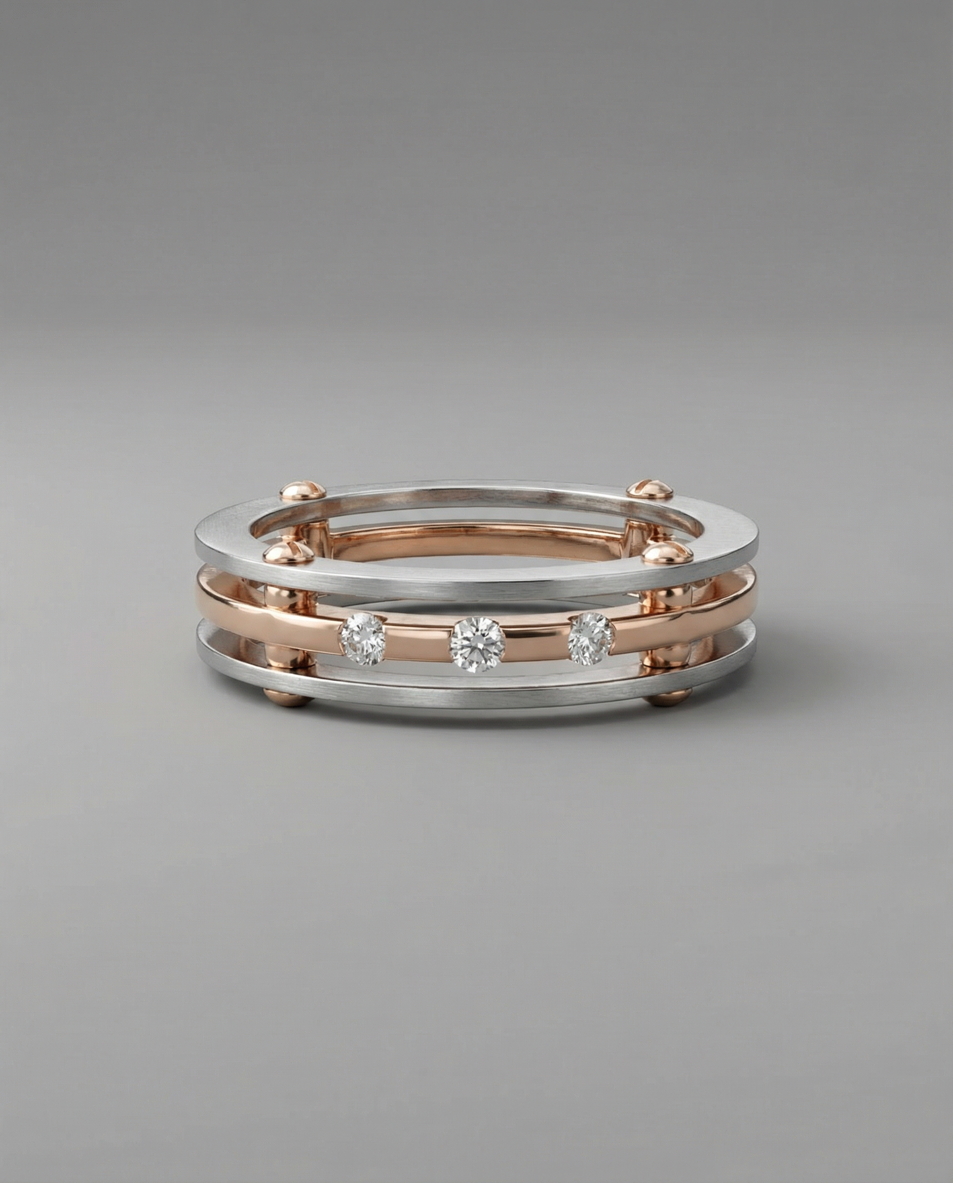Rose gold silver diamond ring